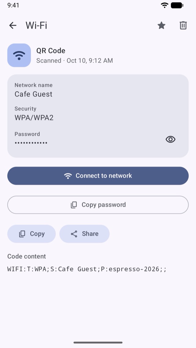 A Wi-Fi code, ready to connect
